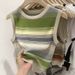 Versatile Color-Block Striped Knitted Tank For Women, Summer Round Neck Short Slim Fit Ribbed Inner And Outer Wear_ecoleips.com