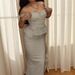 Textured Co Ord Set | Off Shoulder Tie Front Ruffle Crop Top & High Waist Mermaid Long Skirt_ecoleips.com