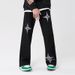 Women's Clothing Black High Waist Slim Workwear Jeans For Women Spring Retro Print Star Trousers Loose Wide Leg Pants_ecoleips.com
