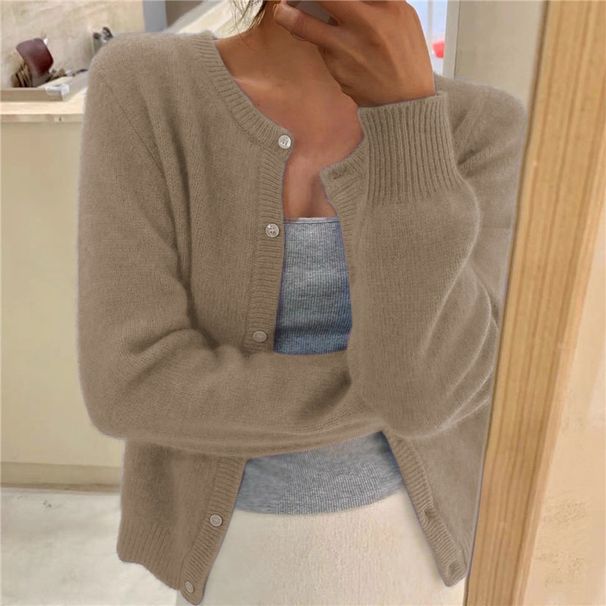 Elegant Solid Color Knitted Cardigan For Women - Soft Long Sleeve Pullover With Round Neck, Lightweight & Stylish Casual Outerwear_ecoleips.com