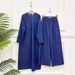 New Denim Muslim Robe Long Sleeve Solid Color Casual Plus Size Wide Leg Loose Top Fashion Two-Piece Set_ecoleips.com