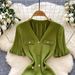 YuooMuoo Brand Fashion Vintage Knitted Long Dress Spring Summer Women Elegant V-neck Ruffled Bodycon Sweater Dress Party Vestido_ecoleips.com