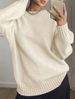 Women's Long Sleeve Knit Sweater - Casual Round Neck Pullover Top, Winter Solid Color Streetwear, Stretchy & Comfortable (Grey, Black, Beige)_ecoleips.com