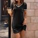 Women's Clothing Women's V Neck Casual Dress Letter Print Versatile Autumn/Winter Solid Color For Formal & Casual For Women_ecoleips.com