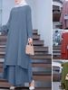 2025 Muslim Solid Color Women's Two-Piece Casual Loose Long Sleeve Wide-Leg Pants Set_ecoleips.com