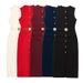 Women's Clothing Spring New With Belt Crepe Sleeveless Midi Dress_ecoleips.com