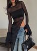 Weird Puss Sexy Irregular Hem T-Shirt Women Patchwork O-Neck Flared Sleeves Summer Midnight Sexy Hottie Fashion Split Long Tops_ecoleips.com