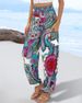 Women's High Waist Boho Print Loose Fit Palazzo Pants With Geometric Floral Pattern And Side Pockets For Summer Beach Vacation_ecoleips.com