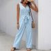 Summer Casual Lace Up Jumpsuit For Cross Border Trade, Europe And America Sleeveless V Neck Striped Jumpsuit For Women_ecoleips.com