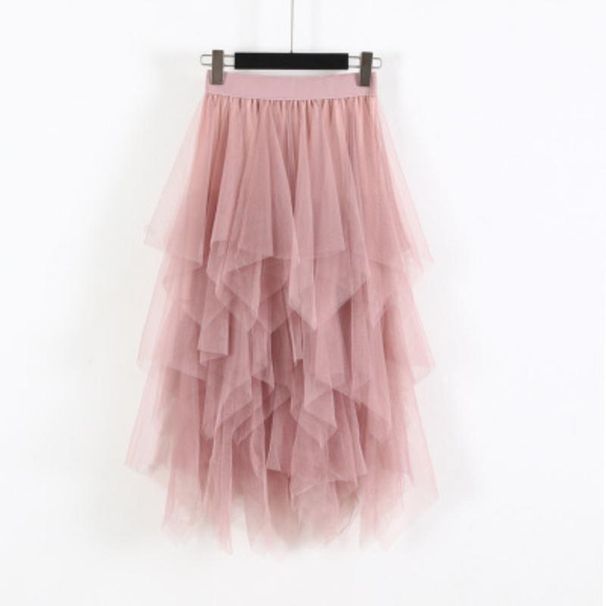 DX~~New Irregular Mesh Patchwork Skirt, High Waisted And Slim, Solid Color Mid Length Fairy Skirt_ecoleips.com