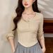 #Selection Of Quality # Three Dimensional Line Curved Long Sleeve T-Shirt For Women 2025 Autumn New High Waist Short Hot_ecoleips.com