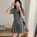 Women's European Style Short Sleeve T-Shirt Korean Slim Fit Two Piece Set Top Casual Fashion_ecoleips.com