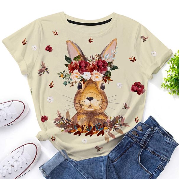 Women’S Clothing Short Sleeved Women's T Shirt Happy Easter Bunny Digital Printing_ecoleips.com