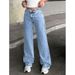 Women's High-Waisted Straight Leg Jeans Casual Versatile Diamond Embellished American Style Washed Denim Cross Border Hot Selling Item_ecoleips.com