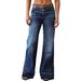 Stretch Denim Long Pants for Women Straight Wide Leg mid Rise Jeans Gradient Frayed Hem Design European And American Style_ecoleips.com