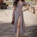 2026 Spring New European American Women's Dress: Elegant And Sexy Square Neck Tie-Waist Floral Print Slit Dress_ecoleips.com