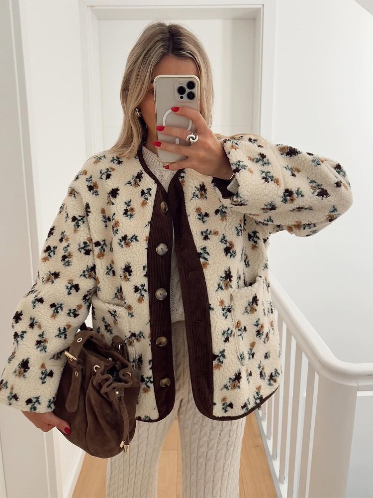 Floral Fleece Cotton Coat for Women Sweet Fresh Warm Comfortable New Autumn Winter 2025 Style Cross Border European American_ecoleips.com