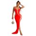 Women's Solid Color Long Skirt V Neck Sleeveless Shoulder Strap Diamond Detailing Dress For European And American Fashion C6039_ecoleips.com