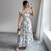 2025 Spring Summer New Printed Ruffle V-neck Sexy Slim Fit Long Dress Gown_ecoleips.com