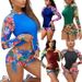 Women's Printed Long Sleeve Wetsuit Two Piece Swimsuit European American Style Sexy Sports Surfing Diving Racing Swimwear_ecoleips.com