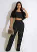 Women's Clothing With Pleated Solid Color Strapless Chest Wrap Loose Flared Pants Two Piece Suit_ecoleips.com