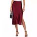 Elegant High-Waist Satin Slit Pencil Skirt - Stretchy Midi Skirt For Women Office To Evening Wear Plus Size Available_ecoleips.com
