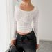 Women's Clothing U Neck Long Sleeved Lace Trim Slim T Shirt Tops For Women_ecoleips.com