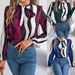 Real Shot Of The New Spring-summer Elegant Color-block Striped Tie-waist Lantern Sleeve Chiffon Blouse._ecoleips.com
