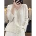 Women's V Neck Knitted Cardigan Heavy Sequined Relaxed Style Loose Fitting Pearl Button Sweater Coat Autumn New Style_ecoleips.com