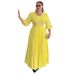 Elegant Plus Size V-Neck Pleated Maxi Dress Chiffon Flowy A-Line Dress With 3/4 Sleeves, High Waist & Zip Detail ( L-3XL,Polyester)_ecoleips.com