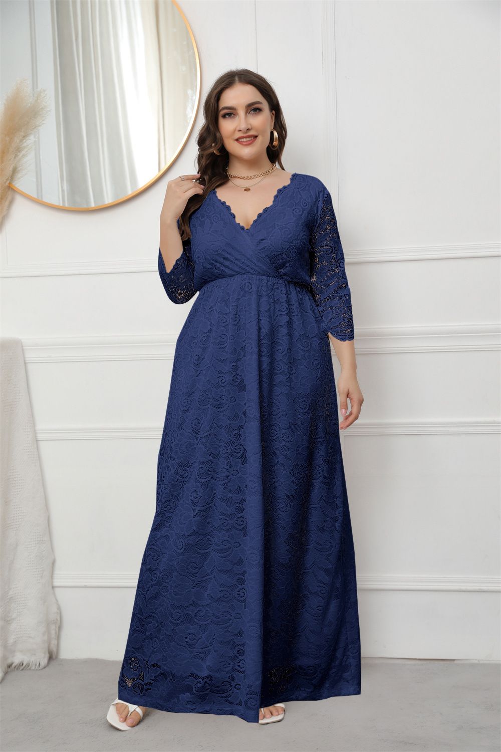 Plus Size Women's New Bridesmaid Dress Elegant Lace Dress_ecoleips.com