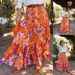 Women's Clothing Swing Printed Ruffle Long Skirt_ecoleips.com