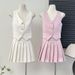 Women's Clothing Single Breasted Slit Suit Vest Camisole Vest Women's Summer High Waist Pleated Skirt Two Piece Suit_ecoleips.com