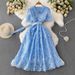 High-End Lace Dress for Women V Neck Short Sleeve Summer Fitted Princess Style Dress Premium Selection_ecoleips.com