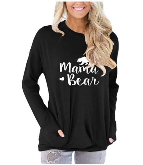 Hot Sale Women's Pocket Sweater Letter Print Loose Crew Neck Long Sleeves_ecoleips.com