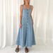 New Denim Mid Length Dress Suspenders Backless Temperament Commuter Long Skirt_ecoleips.com