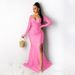 K Women's Sexy Dress, Party Dress, V-neck, Formal Gown, Solid Color, Wide Slit, Long Dress, Long Sleeves_ecoleips.com