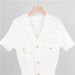 Women's Clothing V Neck Short Sleeved Sweater Dress Waist Temperament Knitted Dress_ecoleips.com