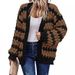 Oversized Batwing Sleeve Knit Cardigan - Chunky Cable Striped Sweater Coat For Women (Color Block Design)_ecoleips.com