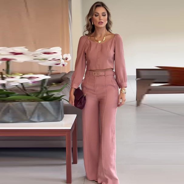 Women's Clothing summer new solid color retro square collar short top temperament commuter trousers suit_ecoleips.com