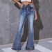 Spring Autumn Women's High Waist Slimming Denim Pants Fashion Elastic Flared All Match European American Style_ecoleips.com