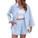 Women's Clothing Spring And Summer New Solid Color Lapel Three Quarter Sleeve Loose Shirt Shorts Suit_ecoleips.com
