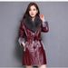 Women's Faux Leather Trench Coat With Faux Fur Collar - Slim Fit Long Winter Jacket, Warm PU Leather Outerwear For Office & Casual_ecoleips.com