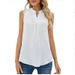 Women's Spring Summer New Solid Color Shirt Loose V-neck Sleeveless Lace Trim Top_ecoleips.com