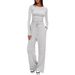 Women's Casual Two-Piece Set Long Sleeve T-Shirt & Pants Comfortable Outfit For Fall Winter Spring (Dark Blue, Black, Coffee, Light Gray, Slate Gray)_ecoleips.com