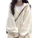 Korean-style Waffle Knit Jacket Women, Spring Thin Version, Casual Mesh Cardigan, Winter Fleece-lined Thickened Hooded_ecoleips.com