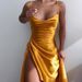 Women's Clothing Fashionable satin side slit suspender dress skirt new sexy solid color slim fitting breast revealing skirt for women_ecoleips.com