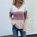 Women's Color-Block V-Neck Knit Sweater, Loose Fit Long Sleeve Pullover, Trendy Contrast Stitching Casual Top (Pink, S/M/L/Xl/Xxl)_ecoleips.com