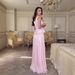 Elegant High-Waisted Sleeveless Maxi Dress Set With Ruffle Hem - Soft Pink Pure Color Two-Piece Outfit For Women_ecoleips.com