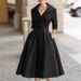 Elegant Long Sleeve Slimming Waist Dress For Women Long Skirt_ecoleips.com